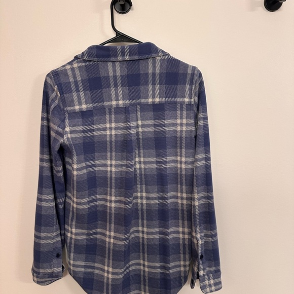 Quince Stretch Sweater Shirt fleece, indigo check, size small - Picture 2 of 2